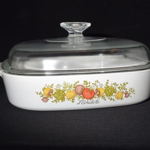 CORNING WARE 2 1/2 Quart Vintage Spice of Life Echalote Casserole A-10-B Glass Lid Covered Casserole Dish 1980s Pyroceramic Pyrex lid image 2