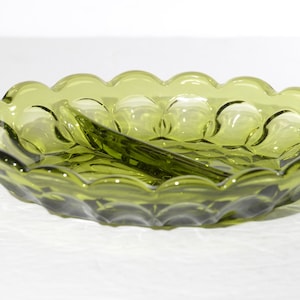 Anchor Hocking Fairfield Green glass relish dish platter 2-part divided vintage green glass two part avocado green dish