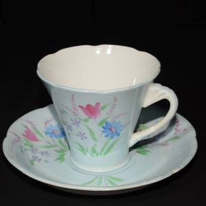 Amazing ROYAL GRAFTON Teacup and saucer set in Blue with floral design Tea Cup 6441 Blue Cups Bone China Cup Corset Style Tea Cup image 1