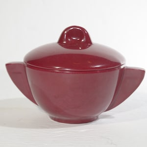 Vintage MELMAC Maplex red burgundy sugar bowl lid handle wing Mid century Hard Plastic Melamine Dinnerware Canada