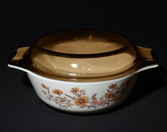 Vintage JAJ Pyrex Country Autumn Casserole Dish Set of 2 with Lid