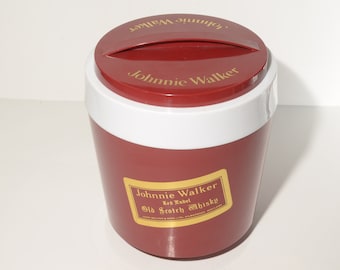 Vintage large ice bucket Johnny Walker red burgundy white Retro Vintage Bar Ware promotional Ice Container mid-century 1970s