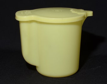 Vintage TUPPERWARE Yellow container Milk Jug131-2 Plastic Serving Pitcher Made in USA 5 3/4 inches 625-6 lidded jug 1970s