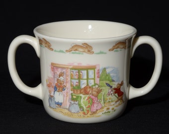 Bunnykins c1936 English Bone China Royal Doulton mug Vintage England Children's dinnerware two handled mug baby gift shop Easter gift