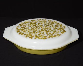 PYREX ダブルタフ グリーン バンドボーダー リム オーバルプレート