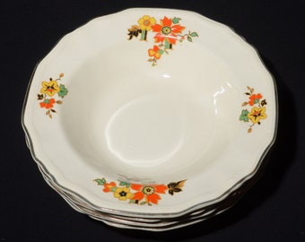 Set of 4 ALFRED MEAKIN Royal Marigold Bone China large rim bowl soup bowl 7 inches Vintage floral Astoria orange flower 7"