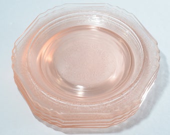 Set of 6 HAZEL ATLAS Glass Co Florentine Old Florentine Pink depression glass  sherbet plate 6 inches vintage DAMAGED 6 inches