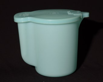 Vintage TUPPERWARE Turquoise Blue container Milk Jug 131-2 Plastic Serving Pitcher Made in USA 5 3/4 inches 625-6 lidded jug 1970s
