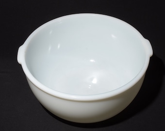 Vintage White Milk Glass Mixer Bowl Stand Mixer Farmhouse Kitchen White Kitchen Bakeware Tab Handles CHIPS no maker's mark