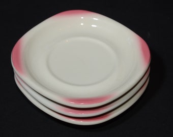 Ensemble de 3 soucoupes vintage SYRACUSE, porcelaine de Chine, bords roses, vaisselle de restaurant, bord brossé à l'air
