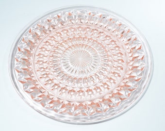 Holiday Button and Bows Pink Depression Glass Jeannette Dinner plate 9 inches vintage 1930s plate
