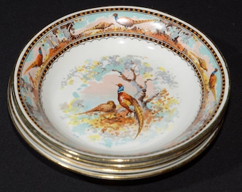 STOKE ON TRENT Grimwades vintage set of 4 bowl berry bowl nappy bowl sauce bowl 5 inches England rare 1930s pheasant bird  Fine China
