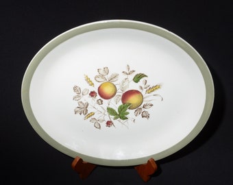 Vintage ALFRED MEAKIN Hereford Staffordshire platter serving plate 12 inches England Vintage CHIPPED MEA345 olive green fruit wheat