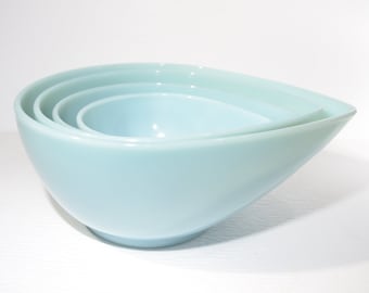 Fire King Delphite Blue Swedish Bowl Teardrop Larger 11