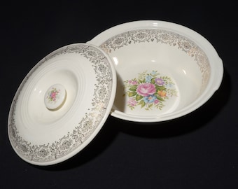 Georgian China Collingwood Canada Bone China serving dish vegetable bowl tureen lid covered filigree trim floral Victorian style