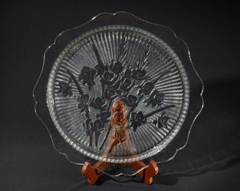 Vintage Depression Glass IRIS and HERRINGBONE Jeannette Glass Sandwich plate 12 inches platterClear Pressed Glass Depression Era