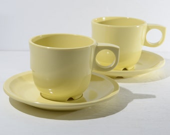 Vintage MELMAC yellow Nesting Mug 305  GPL Set of 2 Hard Plastic Stacking teacup and saucer Coffee Cup pastel