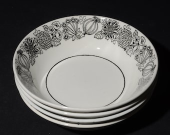Set of 4 Vintage Manitou bowl 6 inches Dinnerware Grindley Ironstone Made in England dishwasher safe soup bowl cereal bowl black and white