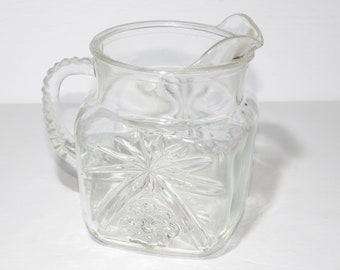 Vintage Depression Glass Early American Prescut Pitcher square Star of David Clear Pressed Glass Ice lip crystal Anchor Hocking