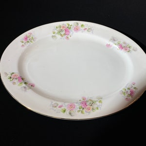 Antique Bavaria ZS&Co Zeh Scherzer hand painted platter serving plate 14" floral bouquet gold rim porcelain Germany chrysanthemum