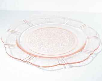 Plato llano de cristal rosa MacBeth-Evans AMERICAN SWEETHEART de la época de la Gran Depresión, 24,8 cm (9 3/4 pulgadas), estilo vintage.