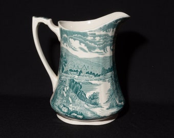 Vintage Alfred Meakin Tintern Pitcher jug Green 7 inches transferware hand engraved made in England English Country Porcelain Collectible