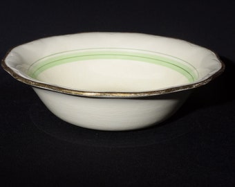 REGENCY British Anchor  Bone China serving dish vegetable bowl green band 9" bowl Vintage scalloped edge large brushed gold rim 9 inches