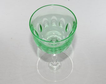 Green Glass faceted sherry glass clear foot 5 inches compote liquor glass vintage
