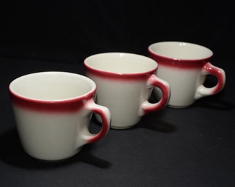 Set of 3 Vintage SYRACUSE VANDESCA China of Canada pink edge mug coffee cup cup restaurant ware Royal Canadian Navy emblem