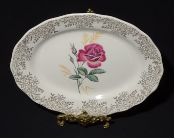 Swinnertons Golden Rosette ironstone Serving plate platter dinnerware vintage 10 3/4" 22 Kt gold England Luxor Vellum Staffordshire