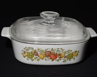 CORNING WARE 2 Qt Vintage Spice of Life Casserole Glass Lid Covered Casserole Dish Pyroceramic Pyrex A-2-B 2 liter SOL