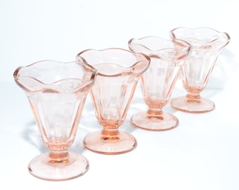 Vintage KIG Indonesia Pink Set of 4 dessert goblet sherbet ice cream sunday