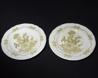 Set of 2 J&G Meakin England Royal Staffordshire bread and butter Plate Hathaway Ironstone floral green olive green peonies chip