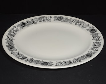 Vintage Manitou large platter oval plate Grindley Ironstone 14 inches England dishwasher safe black and white floral MCM serving dish