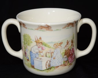 Bunnykins 1988 English Bone China Royal Doulton mug Vintage Made in England Children's dinnerware two handled mug baby gift Easter gift