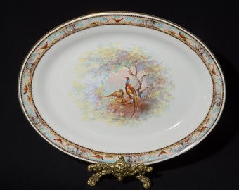 STOKE ON TRENT Grimwades vintage platter serving plate England rare 1930s pheasant bird Fine China 13 inches crazing