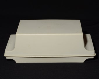Vintage Tupperware Butter dish two stick butter dish cheese storage almond 1512 beige Mid century Hard Plastic Dinnerware camping lid 1511