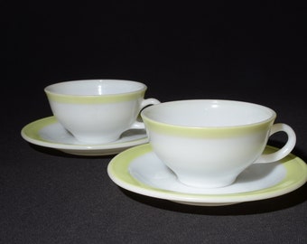 PYREX Set of 2 Lime Band Border Rim teacup and saucer Vintage Pyrex 1950s Kitchen Vintage Dinnerware USA 4 pc Lime green