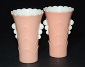 Set of 2, FIRE KING, Table Vase, Deco vase, 5 1 4 quot , Vintage,Anchor Hocking, Vitrock milk glass, pink and white, art deco, old pink