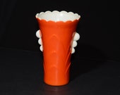 FIRE KING, Table Vase, Deco vase, 5 1 4 quot , Vintage,Anchor Hocking, Vitrock milk glass, orange and white, art deco, orange vase, mod orange