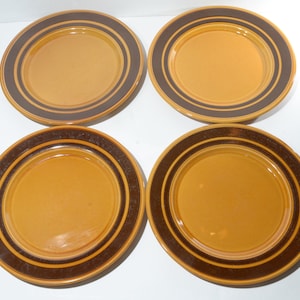 Set of 4 Vintage Royal Alma Staffordshire luncheon plate 9 inches  England plate brown 1970s retro 3-757 Ironstone band stripe
