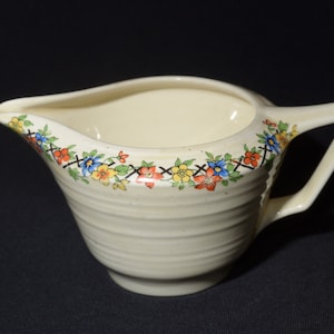 Vintage Cream Crown Ducal creamer  England Rd 784158 floral garland ribbed texture