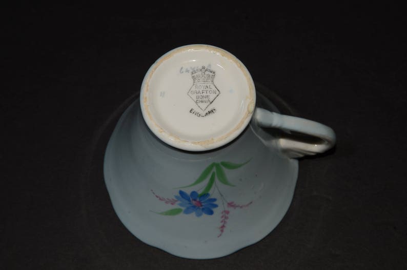 Amazing ROYAL GRAFTON Teacup and saucer set in Blue with floral design Tea Cup 6441 Blue Cups Bone China Cup Corset Style Tea Cup image 7