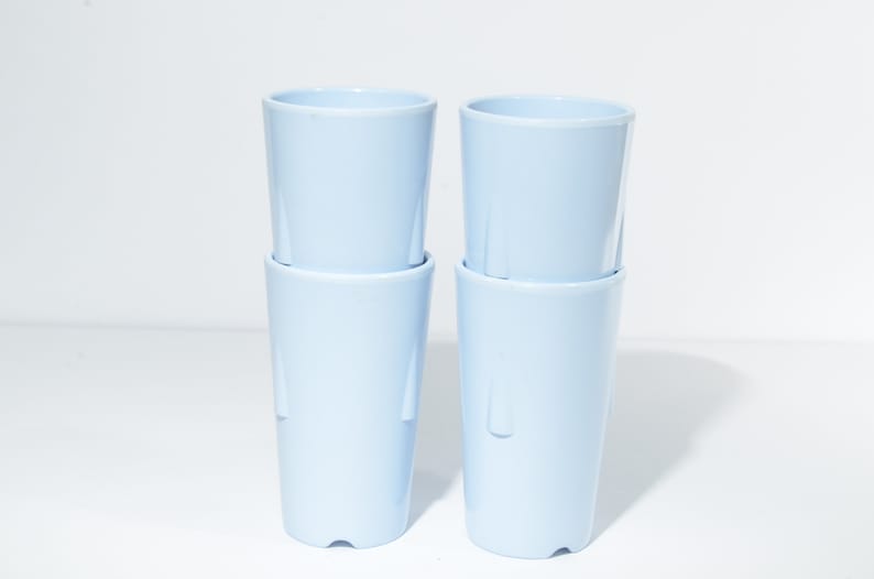hard to find 337 set of 4 Canada GPL blue Vintage,Melmac Pastel 3 34 tall melamine Stacking,Canadian Hard Plastic Tumbler