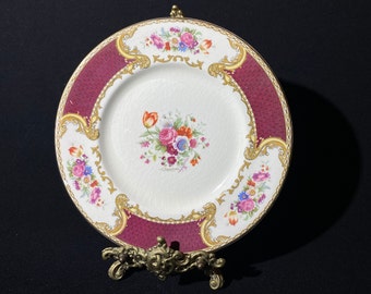 MYOTT The Bouquet Teller Staffordshire Mittagsteller 8 Zoll Royal Crown Bone China England rotes Blumenmuster Caillibotte