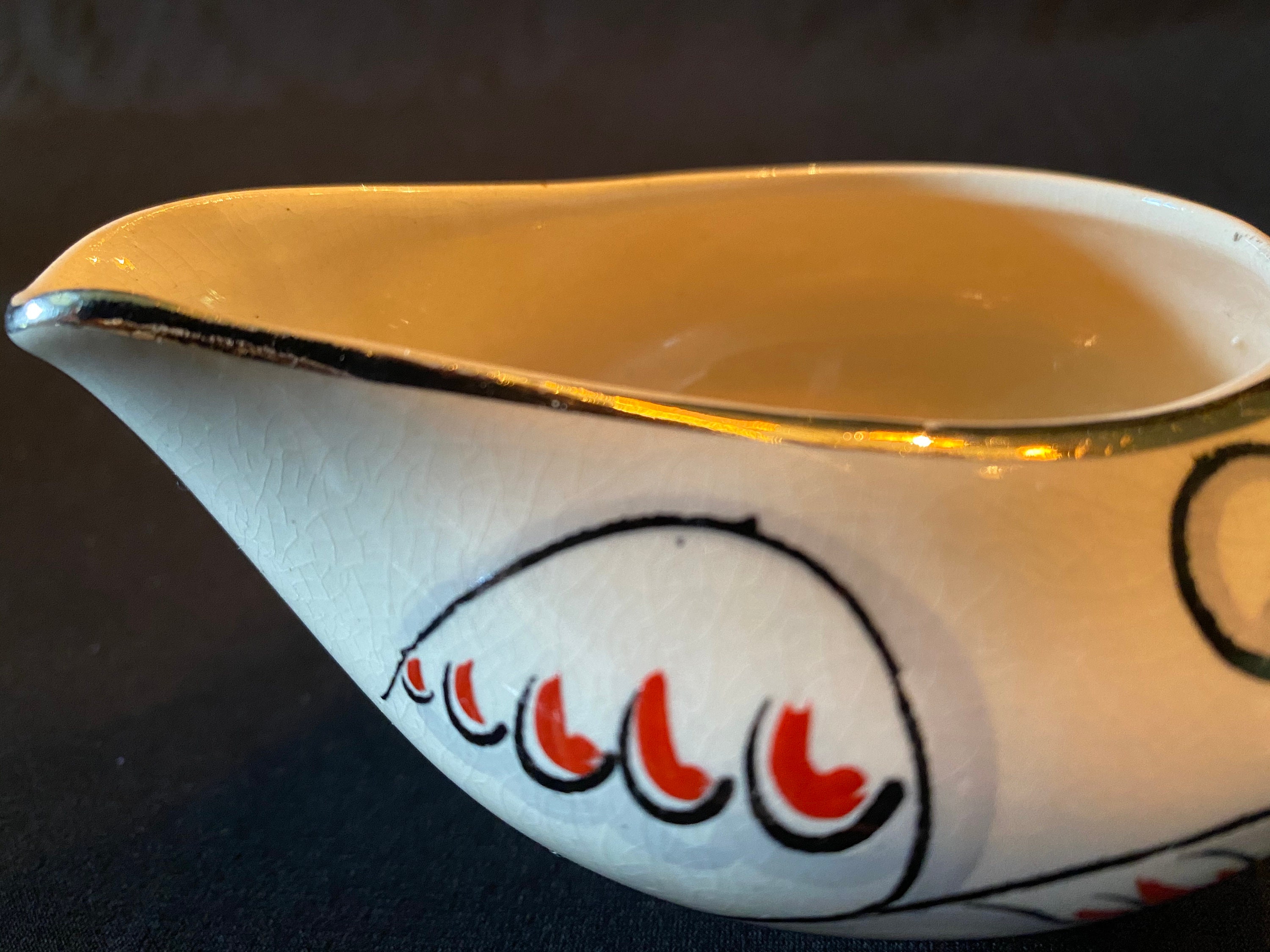 Vintage Arthur Wood Small Gravy Boat Floral Red Black Etsy