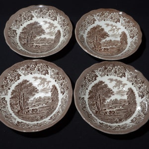 J&G Meakin Romantic England soup bowl set of 4 bowl 6 1/2&quot; brown transferware England vintage dishwasher safe bowl