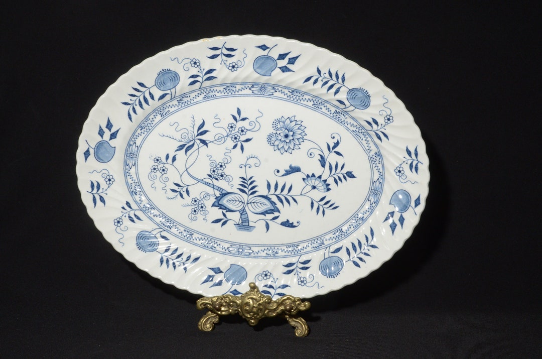 Dawson フローブルー プレート 1840–60年代 イギリスアンティーク Blue Fjord by Wood and Sons Serving Plate Platter 12.5 Inches Blue