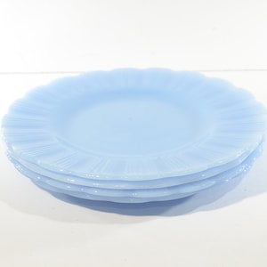 Set of 4 PYREX Delphite Blue plate 6 3/4&quot; dessert plate side plate vintage 1930s Rare Collectible  Canadian Blue Delphite pie crust