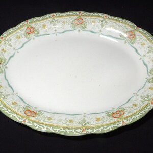 Fuente grande antigua para servir Rothesay Colonial Pottery Winkle & Wood 18 pulgadas plato para servir verde transferware floral flor roja CHIP ot